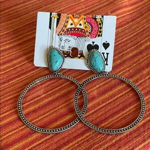 Turquoise and Silver Hoop Earrings